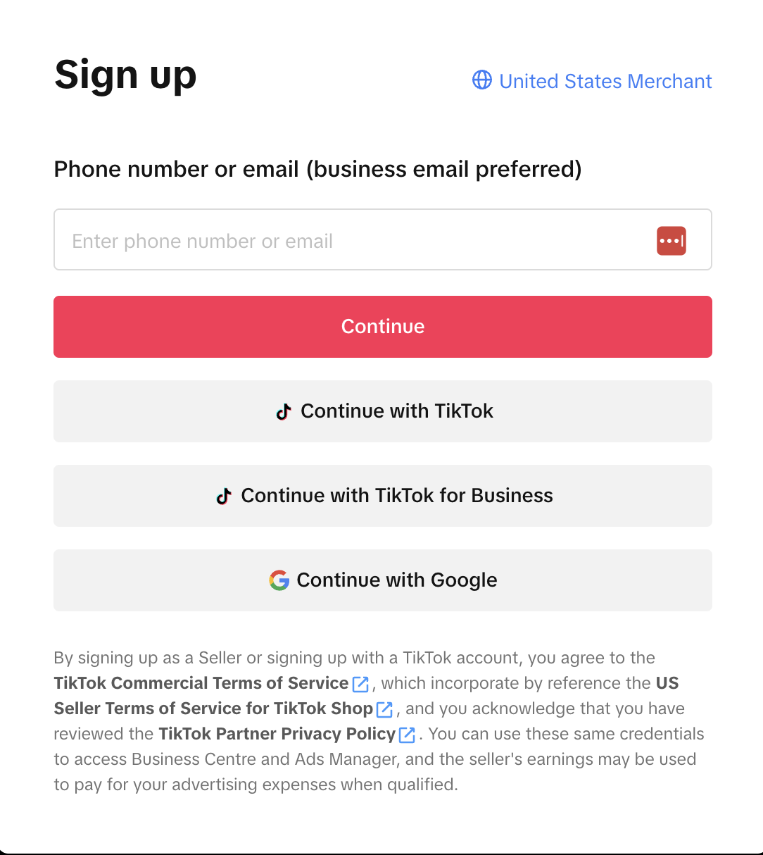 Register on TikTok Seller Center